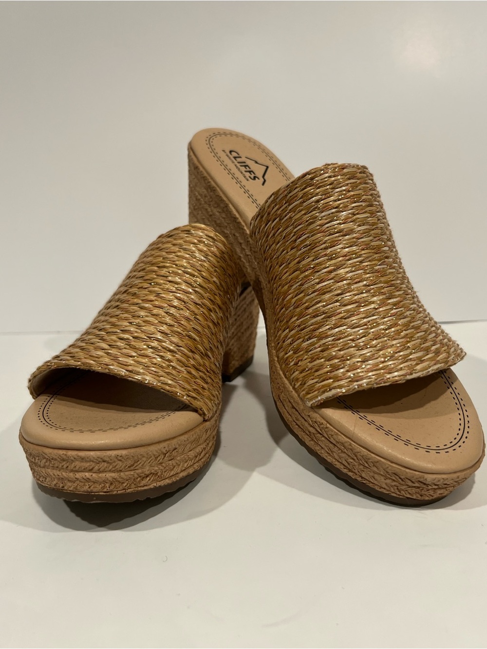 Cliffs by WHITE MOUNTAIN Tan Woven Espadrille Platform Mule